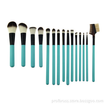 Cosmetic Green Professional 15 Piece Makeup Brush Set Wih Synthetic Hair